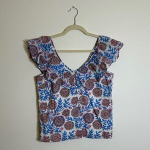 J.Crew Floral Ruffle Sleeve Top
